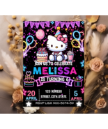 Kitty  Neon Birthday Invitation | Kawaii Customizable Digital  - $3.50