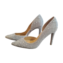 Elegant Silver Glitter Heels Shoedazzle Rhinestone 4&quot; Heel Pumps Sparkle... - $28.05