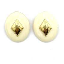 MONET vintage stud earrings - large cream enamel oval gold-tone triangle... - £13.54 GBP