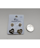 Chloe Ladies 2 Pair Heart Stud Earrings Gold Tones Push Back Fasteners - £6.27 GBP