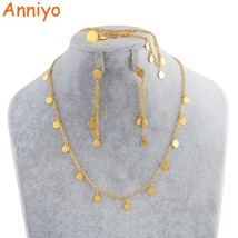 Anniyo Small Coin Jewelry Set for Girls,Necklace Earring Bracelet Ring Gold Colo - £16.90 GBP