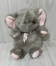 Toys r us soft classics elephant puppet plush gray pink ears bow FLAWS NOSOUND - $14.84