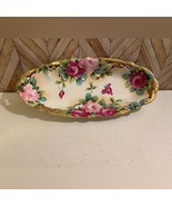 Long Vintage Pink Floral Dish with Gilded Edging [Item 582] - $31.79