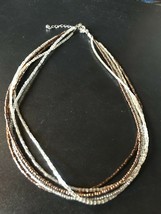 Multistrand Bronze &amp; Clear Tiny Bead Necklace – 15 inches long + 2.75 inch  - £6.75 GBP