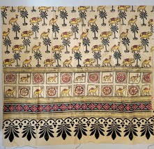 Vintage Block Printed Fabric Elephants Camels Cream Background 33&quot;x59&quot; - £22.13 GBP
