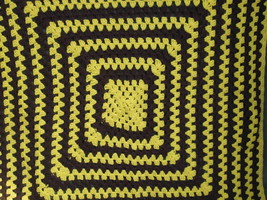 Afghan Throw Blanket Looping Hypnotic Granny Squares Maze Yellow and Brown 44&quot; - £18.98 GBP