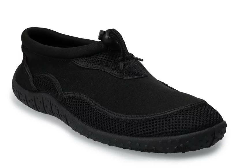 Mens Water Shoes Tek Gear Black Beach Pool Sock Slip On Adjustable Shoes-size M