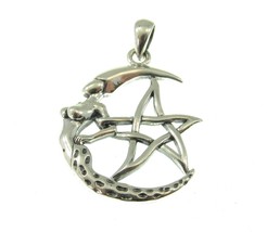 Handcrafted Solid 925 Sterling Silver Moon Goddess &amp; The Star Pentagram Pendant - £32.36 GBP
