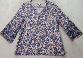 J. Jill Blouse Top Women&#39;s Small Multi Floral 100% Rayon Long Sleeve V Neck Slit - £14.50 GBP