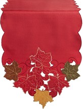 Red Green Tan Autumn Fall Leaves Cutwork Table Runner, 70-Inch x 13-Inch - £18.91 GBP
