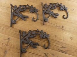 3 Dragonfly Plant Hook Hangers Cast Iron Antique Style Rustic Farmhouse Hanging - £23.42 GBP