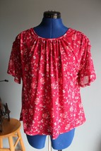 Women&#39;s Eyeshadow Red Floral Short Sleeve Blouse ~S~ - £5.41 GBP