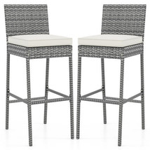 Set of 2/4 Patio Wicker Barstools with Soft Seat Cushion and Cozy Footre... - $2,747.31 MXN