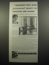 1933 Johnson&#39;s Wax Advertisement - Mrs. Ernest Hemingway  - £14.62 GBP