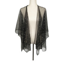 Black Mesh Faux Pearl Shawl Wrap - £9.97 GBP