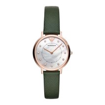 Emporio Armani AR11150 Green Leather Strap Two-Hand Dial Ladies Watch - £212.82 GBP