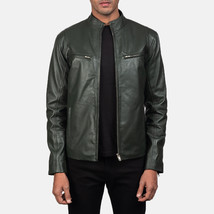 LE Ionic Green Men Biker Leather Jacket - £109.34 GBP+