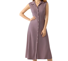 OGL Smoke Purple Button Up Collared Sleeveless Midi Shirt Dress Size Small - £31.11 GBP