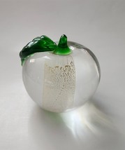 Apple Shaped Paperweight with Green Leaf &amp; Gold Core 3&quot; - $13.30