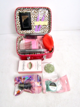 Red Hard Makeup Bag 8&quot;x6&quot; Full of Various Makeup Accessories - NEW - £22.17 GBP