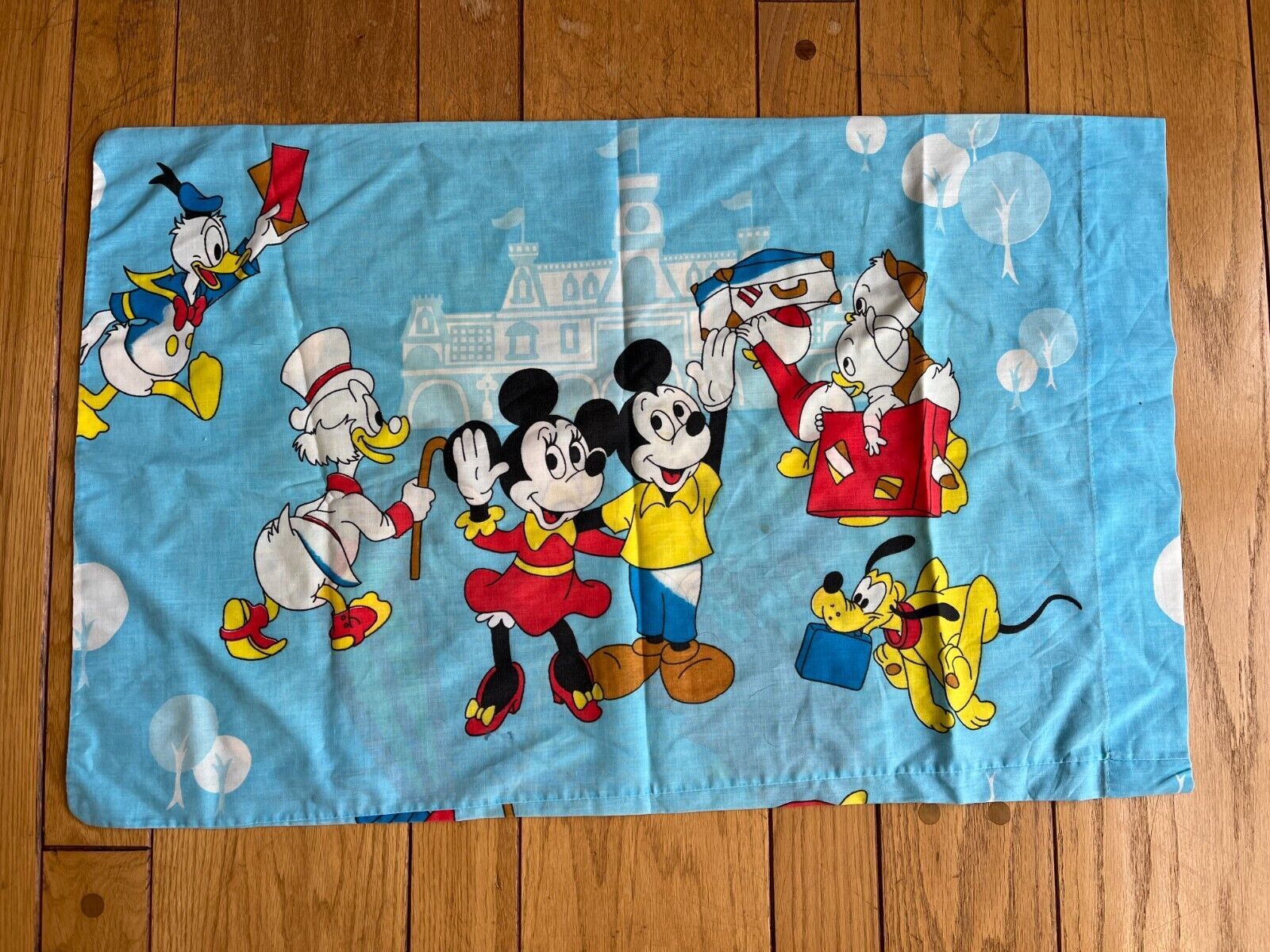 Primary image for Vintage Disney 70's  Mickey Frontierland Blue Pillowcase Knight Princess CLEAN 