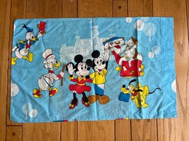 Vintage Disney 70&#39;s  Mickey Frontierland Blue Pillowcase Knight Princess... - $16.78