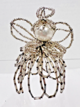 Vintage Beaded Angel Christmas Ornament Silvery Clear &amp; Pearl 3 inch - $16.34