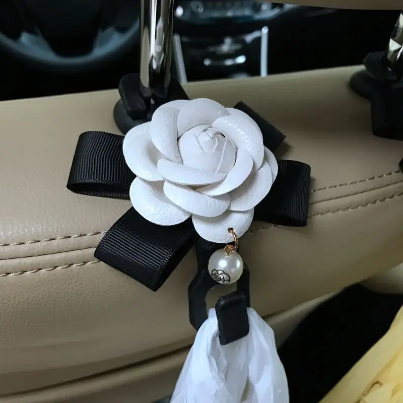 1PC Camellia Flowers Car Hooks Seat Back Hangers Organizer Auto Headrest Mount - £14.55 GBP