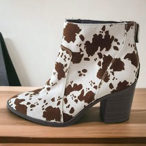 Qupid Cowgirl Coastal Core Cow Print Brown Western Pointed Toe Bootie Womens 8.5 - £31.84 GBP