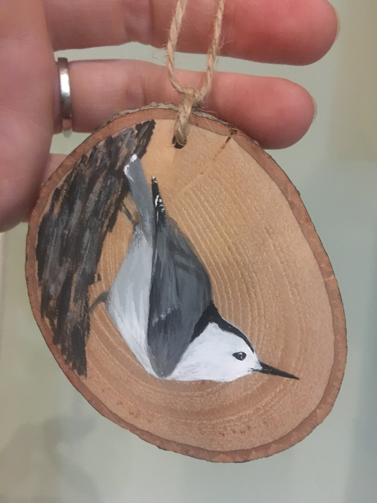 Primary image for White-Breasted Nuthatch  wood slice ornament hand-painted to order