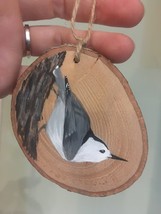 White-Breasted Nuthatch  wood slice ornament hand-painted to order - £35.55 GBP