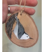 White-Breasted Nuthatch  wood slice ornament hand-painted to order - $45.00