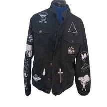 Carbon Jacket Jean Denim Distressed Graphics XL Men Black Chalkboard Button - $60.78