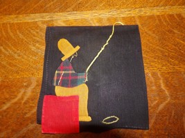 UNIQUE Vintage Homemade Handkerchief-Man Fishing With Pole and Fish-11&quot; x 11&quot; - £7.86 GBP