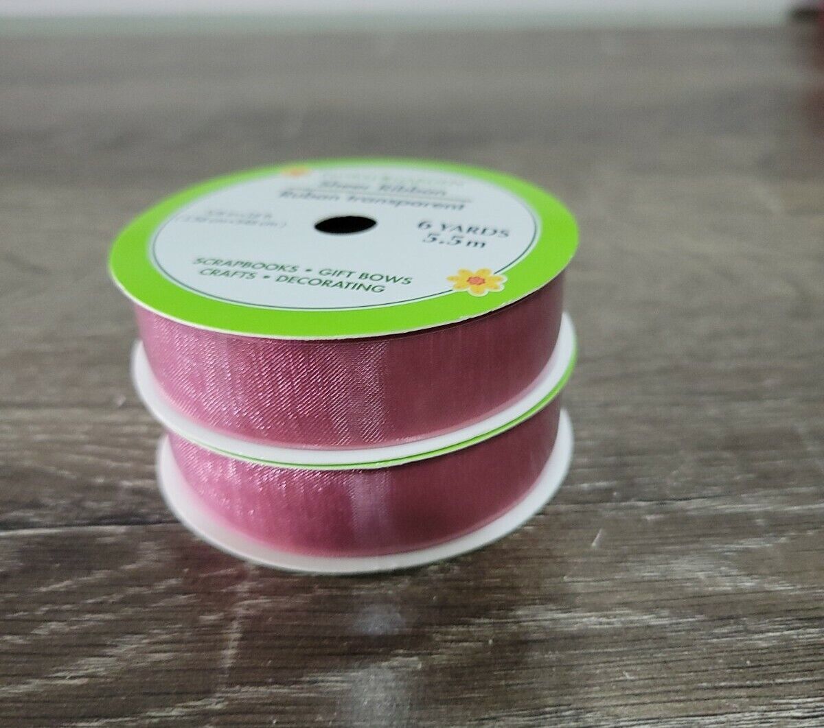 (2) Floral Garden Sheer Ribbon, Mauve Colored 5/8&quot; x18&#39; 6 Yards - $8.86
