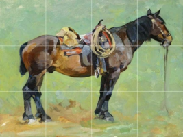 country western packhorse pack horse cowboys ceramic tile mural backsplash - £47.47 GBP+