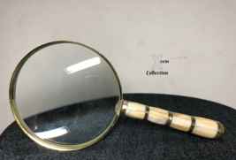 Brass Magnifying Glass 3&quot;Lens Vintage Mother of Pearl Handle Reading Book Gift - £26.00 GBP