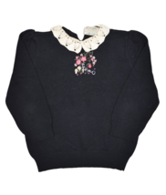 Vintage Susan Bristol Sweater Womens 38 Black Hand Embroidered Floral Components - £29.69 GBP