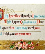 Merry Christmas 1910s Greeting Postcard Embossed Gold Border Bells Holly... - $27.22 CAD