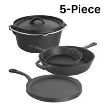 Cast Iron Seasoned 5-Piece Set with Skillet, Griddle &amp; Dutch Oven GF - £62.53 GBP