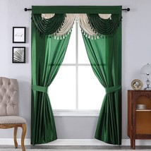 Green Curtains 2 Panels Window Drapes With Valance Living Room Tie Backs Set 84 - £27.05 GBP