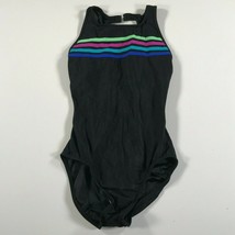 Vintage Kathy Ireland Swim Suit Womens 9/10 Black Neon Striped Miami Vice - £16.82 GBP