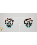 Sterling Silver Lapidary Inlay Eagle Dancer Clip-On Earrings Gorgeous! - $334.51 CAD