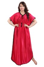 Mahaarani Women Free Size Kaftan Satin Long Maxi Dress Kimono Sleeve-Redish Pink - £25.33 GBP