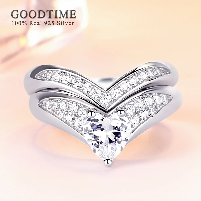 Luxury Ring Set For Women 925 Sterling Silver Wedding Bride Ring Love Heart Zirc - £26.87 GBP