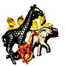 Vintage Mixed  Metals and Enamel Running Giraffes and Elephant 3&quot; Brooch - $17.99