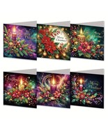6  Christmas Candle Flowers Greeting Cards Diamond Jewel Art COMPLETED &amp;... - $27.71