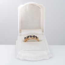 14K Solid Yellow Gold Blue Sapphire &amp; Real Natural Diamond Ring Anniversary - $364.99