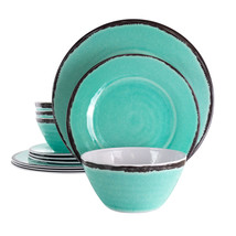 Elama Azul Banquet 12 Piece Lightweight Melamine Dinnerware Set in Turquoise - £50.97 GBP