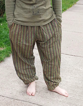 SALE Lightweight Cotton Striped Harem Pants   FREE SIZE    Unisex   Red or Olive - £14.46 GBP